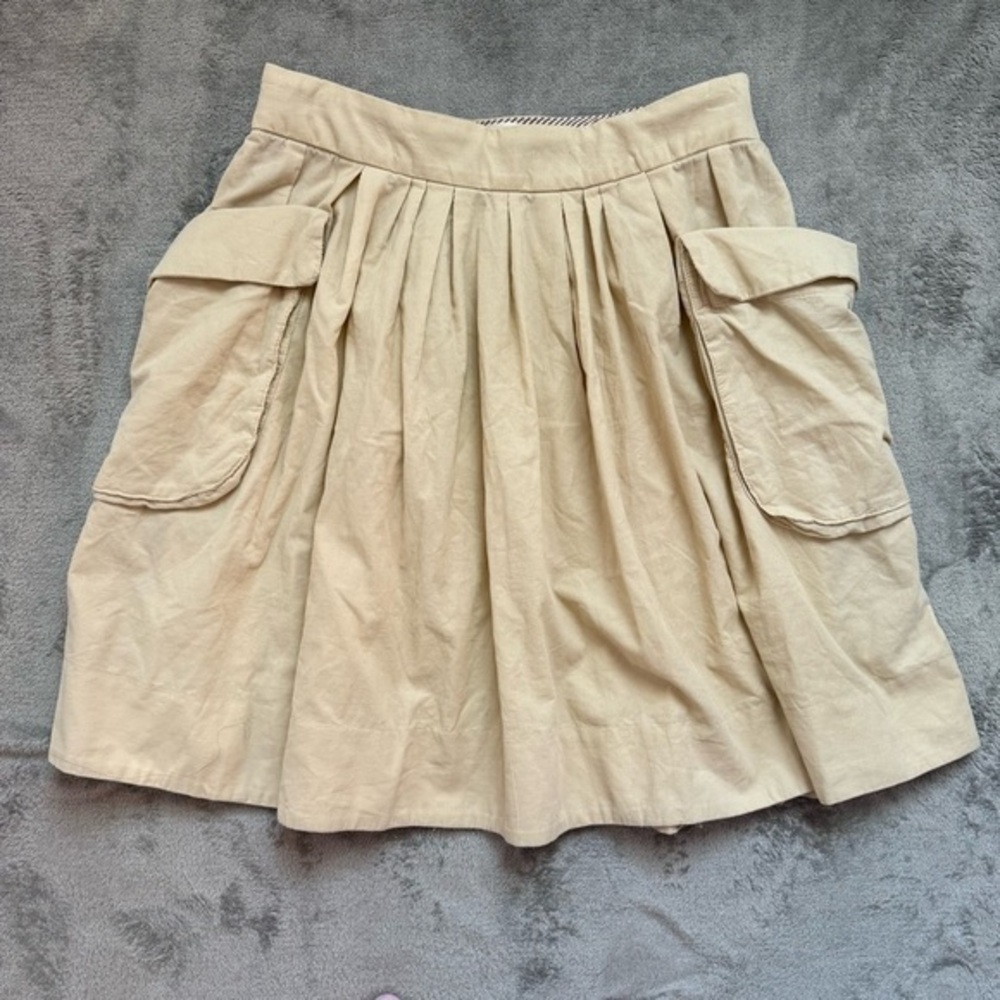 Anthropologie MAEVE Beige A-Line Skirt Corduroy Pleated Pockets - Size 6